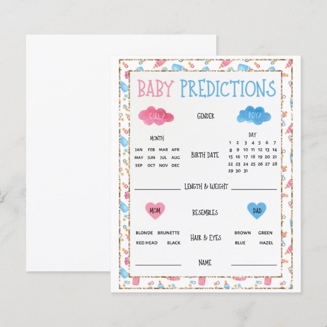 Papier Aquarelle Sexe Révéler Baby Predictions Jeu (Devant / Derrière)