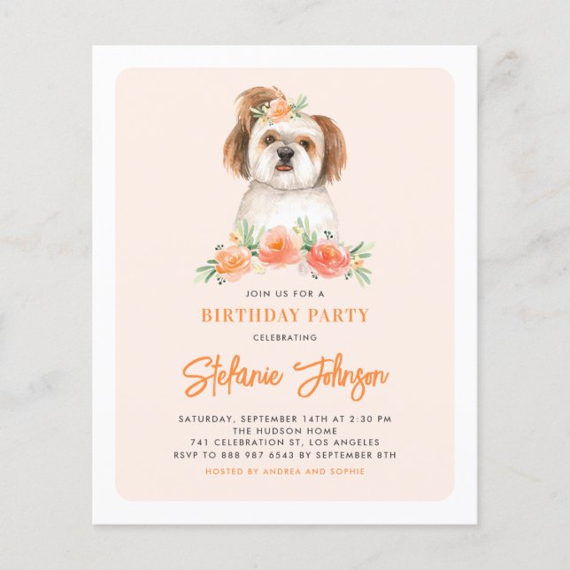 Papier Aquarelle Shih Tzu Peach Invitation Anniversaire (Devant)