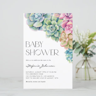 Papier Aquarelle Succulents Baby shower Invitation