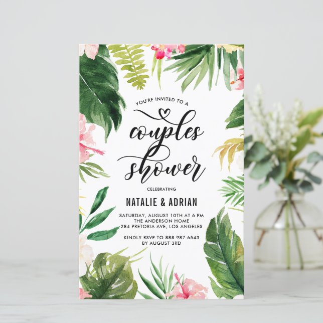 Papier Aquarelle Tropical Frame Couples Invitation de dou (Debout devant)