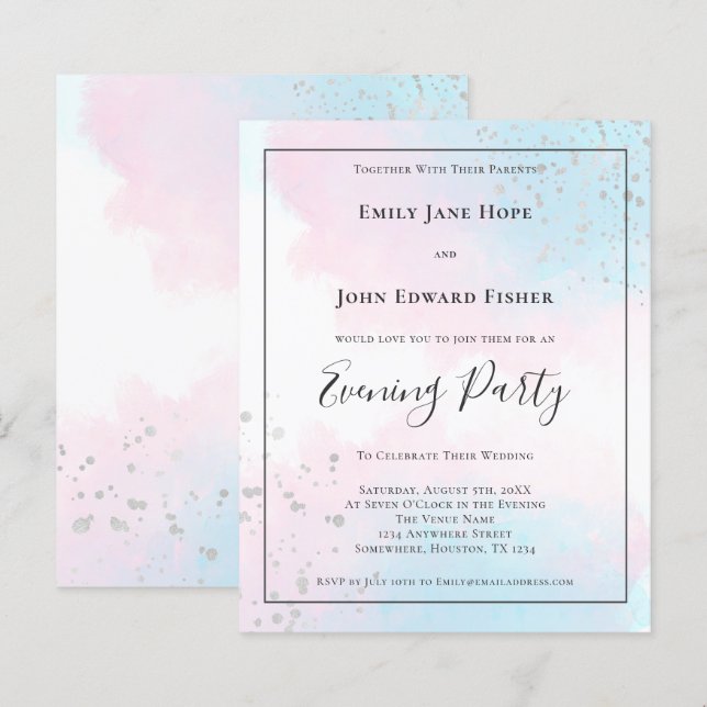 Papier Aquarelle Turquoise rose Budget Soirée Mariage en  (Devant / Derrière)
