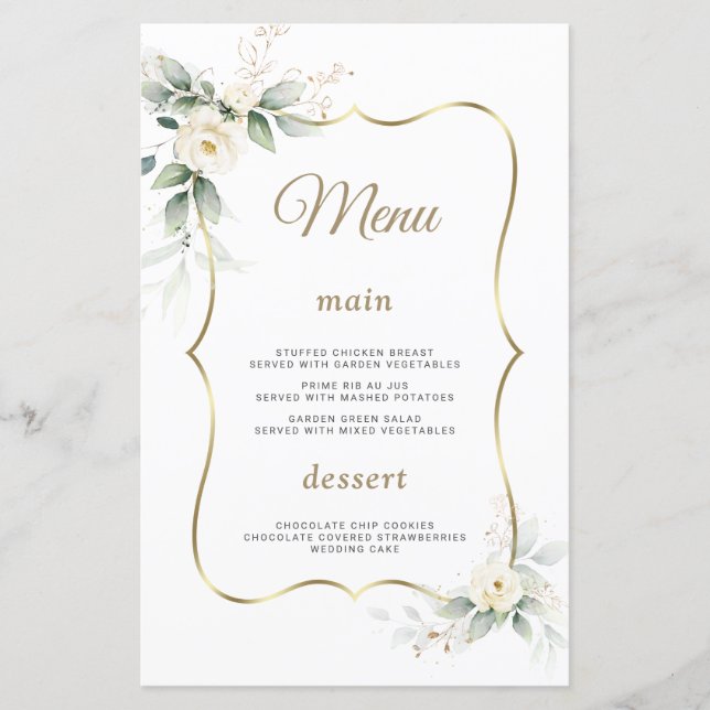 Papier Aquarelle verte Fleurs blanches Mariage or (Devant)