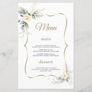 Papier Aquarelle verte Fleurs blanches Mariage or
