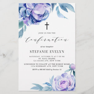 Papier Aquarelle Violet Peonies Confirmation Invitation