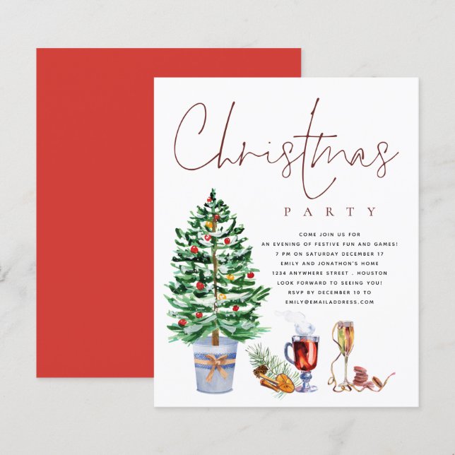 Papier Arbre budgétaire Boissons Script Noël Invitation d (Devant / Derrière)
