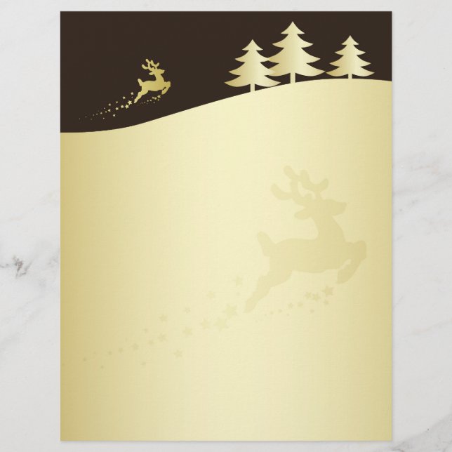 Papier Arbre de Noël doré avec rennes (Devant)