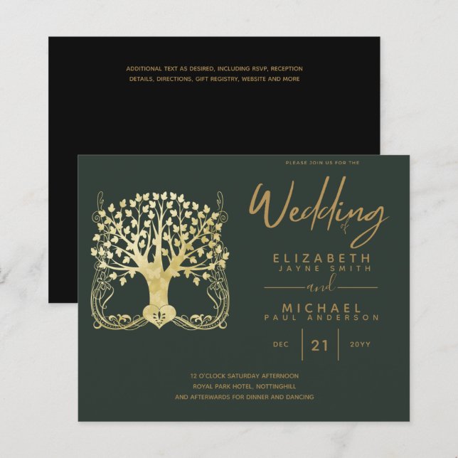 Papier Arbre d'or moderne de la vie Budget Mariage invite (Devant / Derrière)