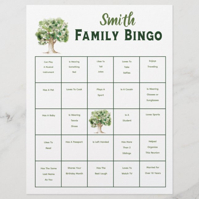 Papier Arbre généalogique personnalisé Jeu de bingo pour  (Devant)