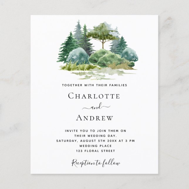Papier Arbres de forêt mariage budget aquarelle simple (Devant)