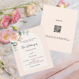 Papier Arc à broussailles rose floral QR RSVP faire-part 