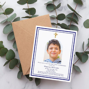 Papier Arc bleu de la marine photo Première communion inv