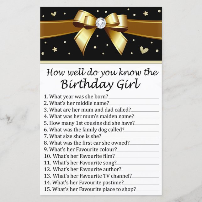 Papier Arc d'or Tu connais bien la fille d'anniversaire (Devant)