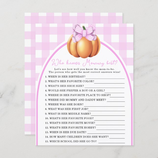 Papier Arc rose citrouille - Qui connaît maman mieux (Devant / Derrière)