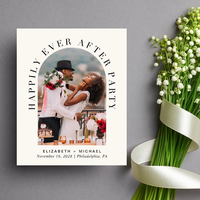 Papier Arch Photo Crème Mariage Réception Invitation (Celebrate your love story with an invitation showcasing your favorite photo in an elegant arch frame)