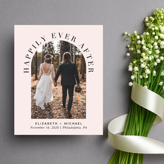 Papier Arch Photo rose Mariage Réception Invitation (Celebrate your love story with an invitation showcasing your favorite photo in an elegant arch frame)