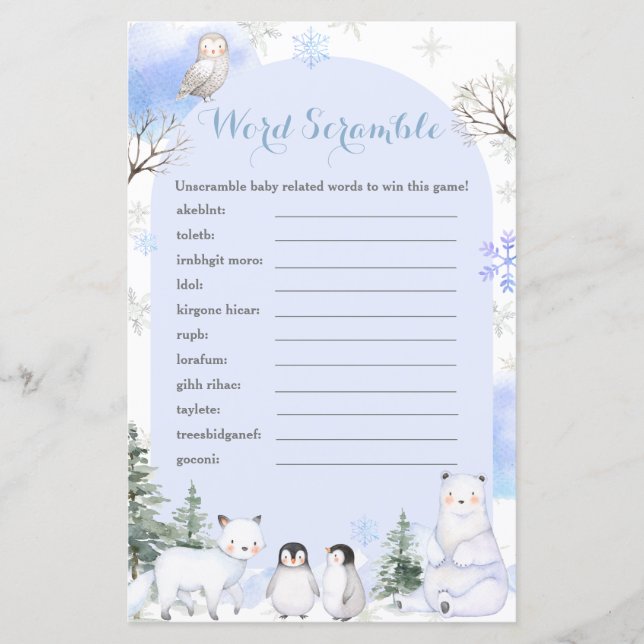 Papier ARCTIQUE ANIMAL Snowflakes Arbres Mot Scramble (Devant)