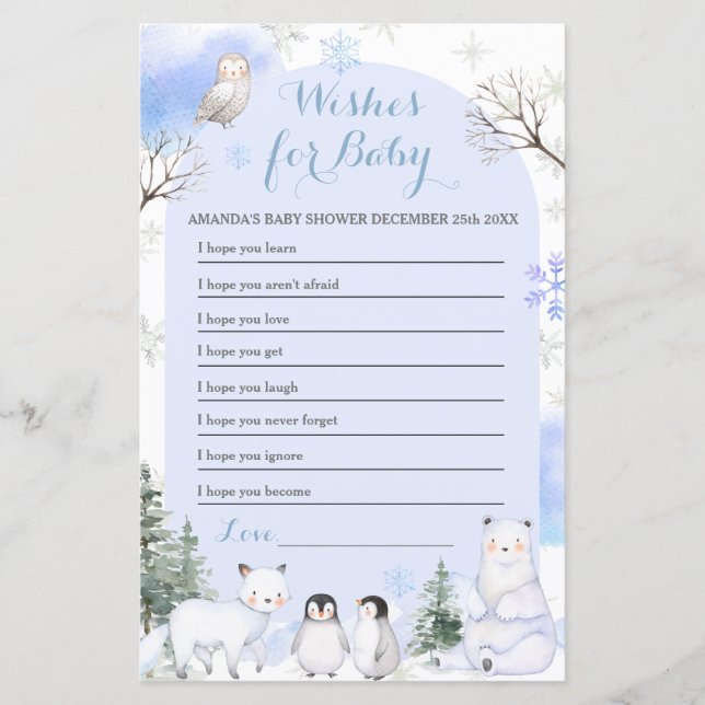 Papier ARCTIQUE ANIMAL Snowflakes Arbres Voeux pour bébé (Devant)