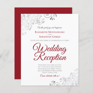 Papier Argent Rouge & Blanc Mariage Réception Invitation