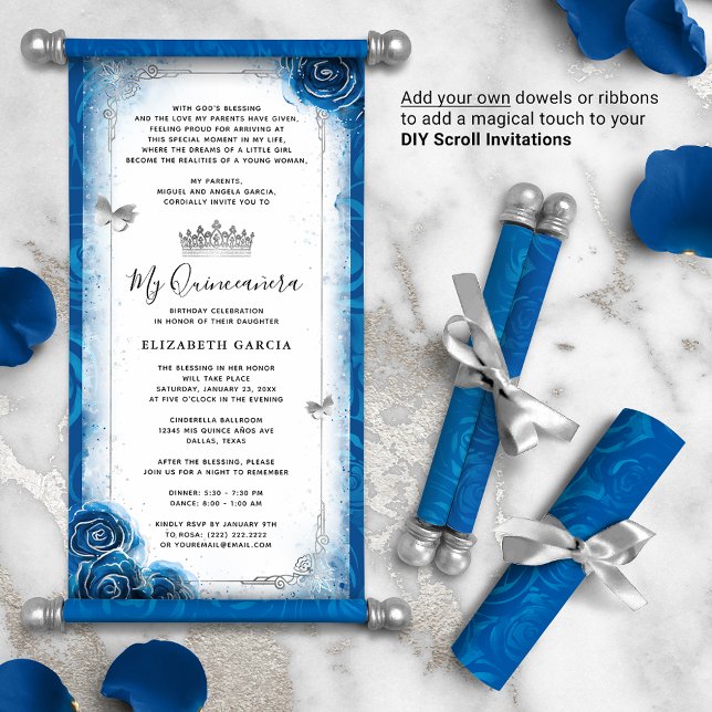 Papier Argent Royal Blue Quince do-it-yourself Scroll Inv (DIY scrolls do not come with dowels. Add your own or roll up with a ribbon for an elegant touch!)
