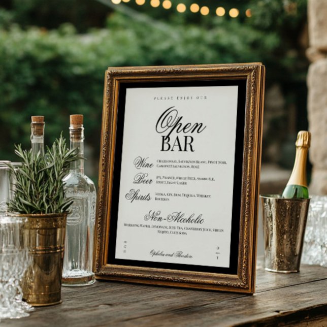 Papier Aria | Black Beige Elegant Wedding Bar Sign (Créateur téléchargé)