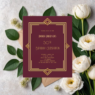 Papier Art Déco Gatsby Bourgogne or invitation anniversai