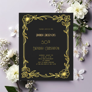 Papier Art Déco Gatsby en or noir invitation anniversaire
