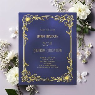 Papier Art Déco Gatsby marine bleu or invitation annivers