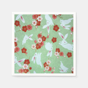 Papier Art japonais - Sakuras et lapins de serviettes en 