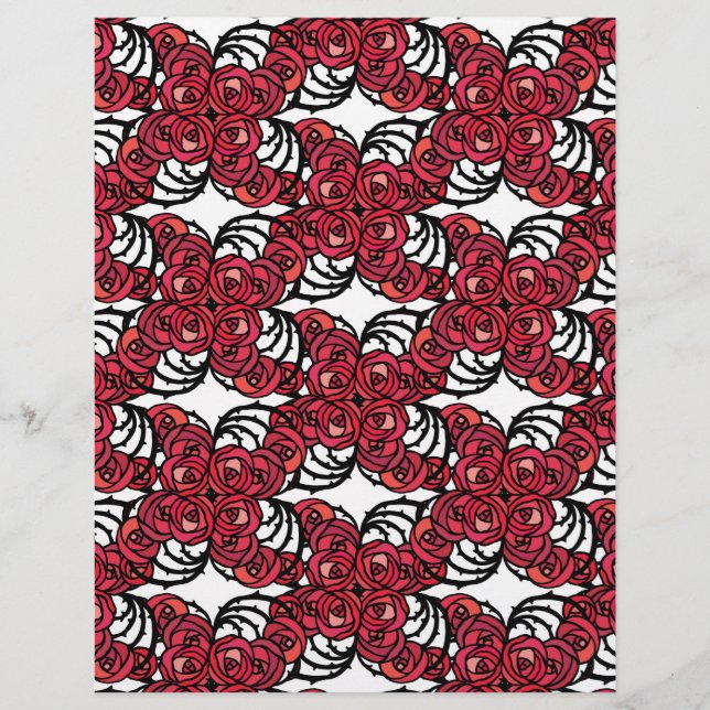 Papier Art Nouveau Vignes florales rouges et noires roses (Devant)