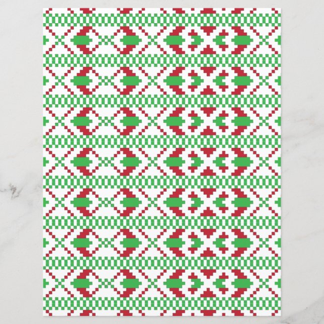 Papier Art populaire ethnique letton vert et rouge tribal (Devant)