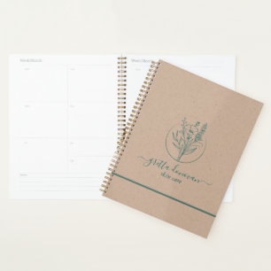 Papier artisanal, logo botanique, typographie vert