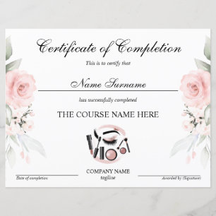 Papier Artiste de maquillage Certificat de fin de formati