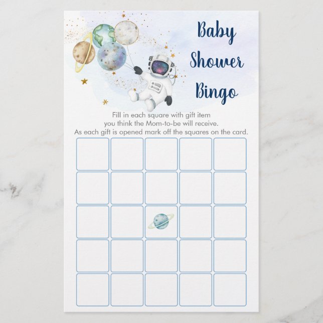 Papier Astronaut Blue Gold Space Baby shower Bingo Jeu (Devant)