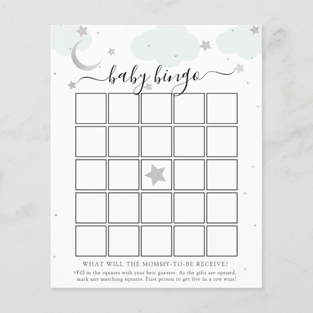 Papier Au-dessus de la Lune Baby Bingo Game Card (Devant)
