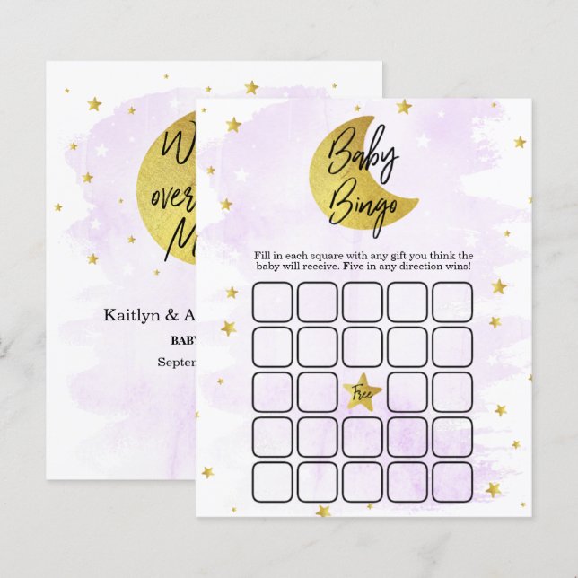 Papier Au-Dessus De La Lune | Bingo Baby shower neutre (Devant / Derrière)