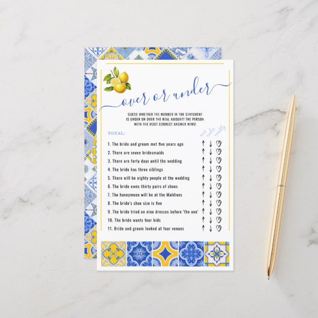 Papier Au-dessus ou sous le carrelage bleu Citron Fête de (Devant/Arrière en situation)