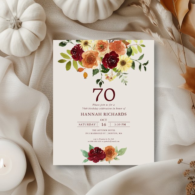 Papier Automne | Automne Floral 70e anniversaire Invitati (Créateur téléchargé)