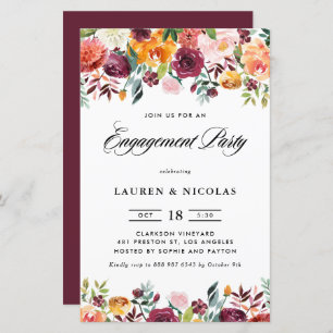 Papier Automne Blooms Garland Engagement Party Invitation