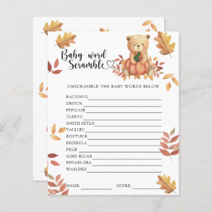 Papier Automne citrouille et ours - Baby Word Scramble Je