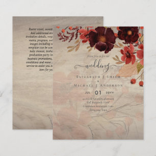 Papier Automne Floral Mariage Terracotta Bourgogne Rouge