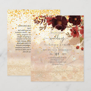 Papier Automne Floral Mariage Terracotta Bourgogne Rouge
