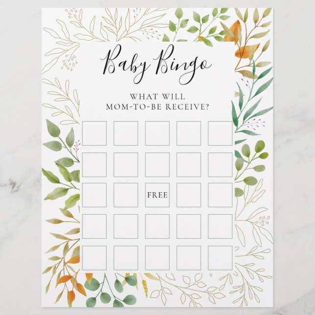 Papier Automne Foliage Baby shower Jeu Baby Bingo (Devant)