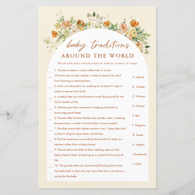 Papier Autour du monde Printemps Floral Baby shower Jeu (Devant)