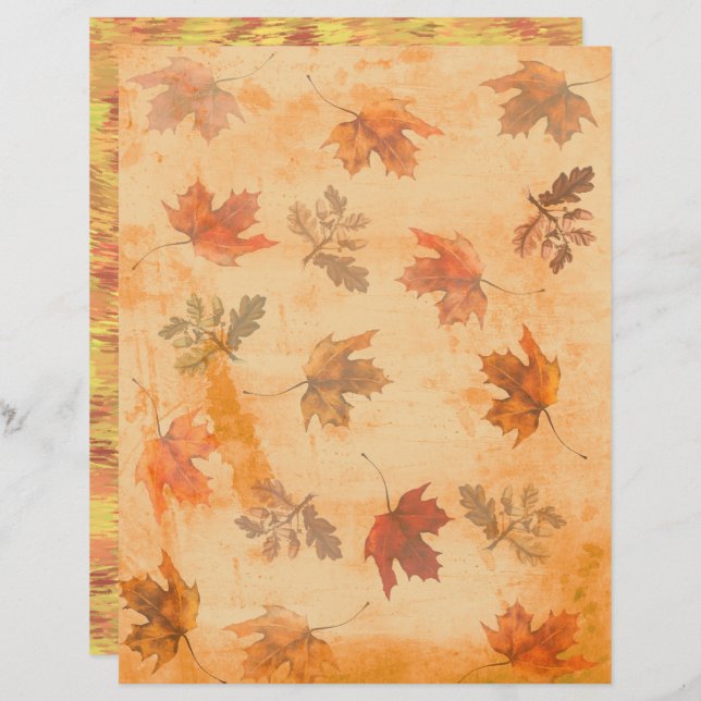 Papier Autumn Leaves on Grunge Background Scrapbook Paper (Devant / Derrière)