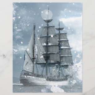 Papier aventure hiver tempête de neige vintage bateau pir