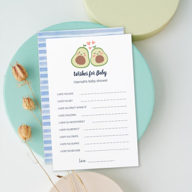 Papier Avocado Genre Neutral Baby shower souhaite jeu (Avocado Gender Neutral Baby Shower Wishes Game)