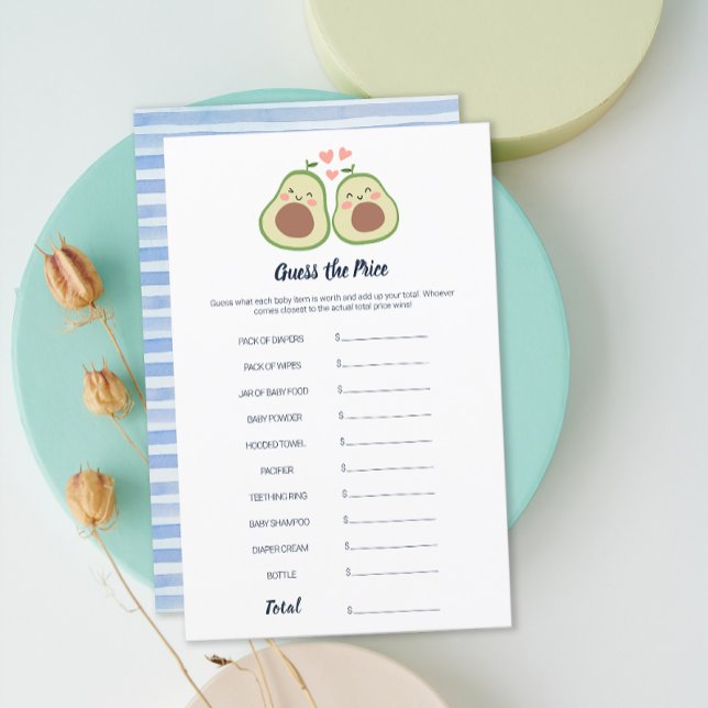 Papier Avocado Genre Neutre Baby shower Prix Guess (Avocado Gender Neutral Baby Shower Guess Price Game)
