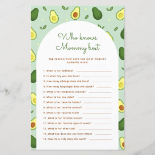 Papier Avocado Qui Connaît Mommy Meilleur Baby shower Jeu