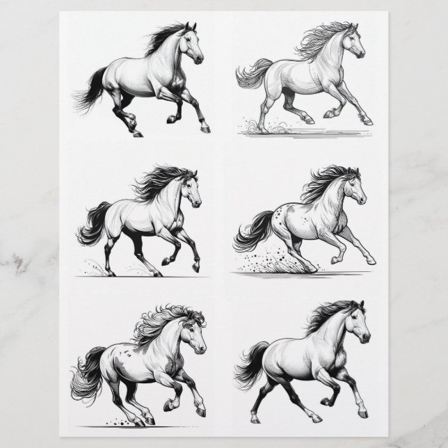 Papier B&W Galloping Horse Line Dessins d'art (Devant)
