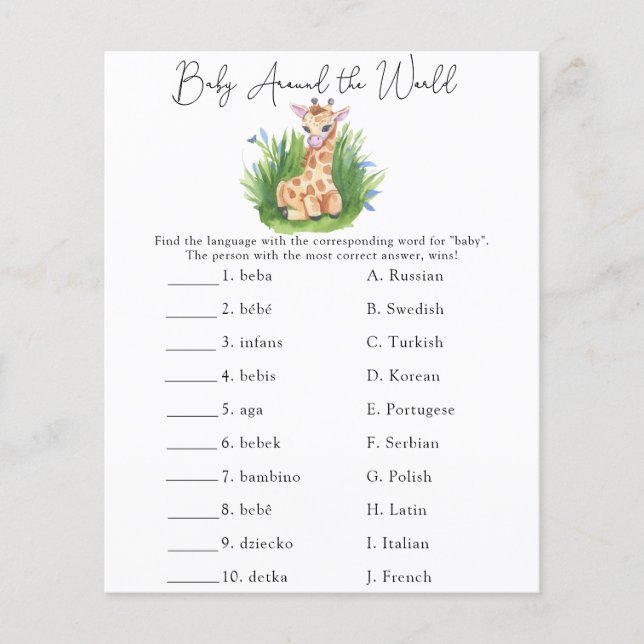 Papier Baby Around the world - Baby shower Game (Devant)